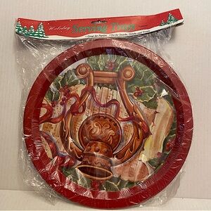 Vintage Hartin Holiday Christmas Bell & Harp Red 13” Round Serving Party Tray.